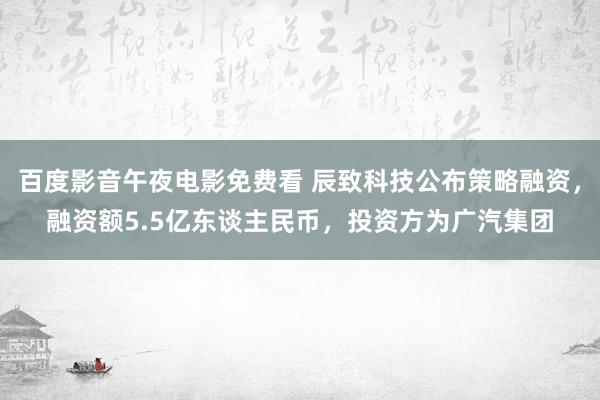 百度影音午夜电影免费看 辰致科技公布策略融资，融资额5.5亿东谈主民币，投资方为广汽集团